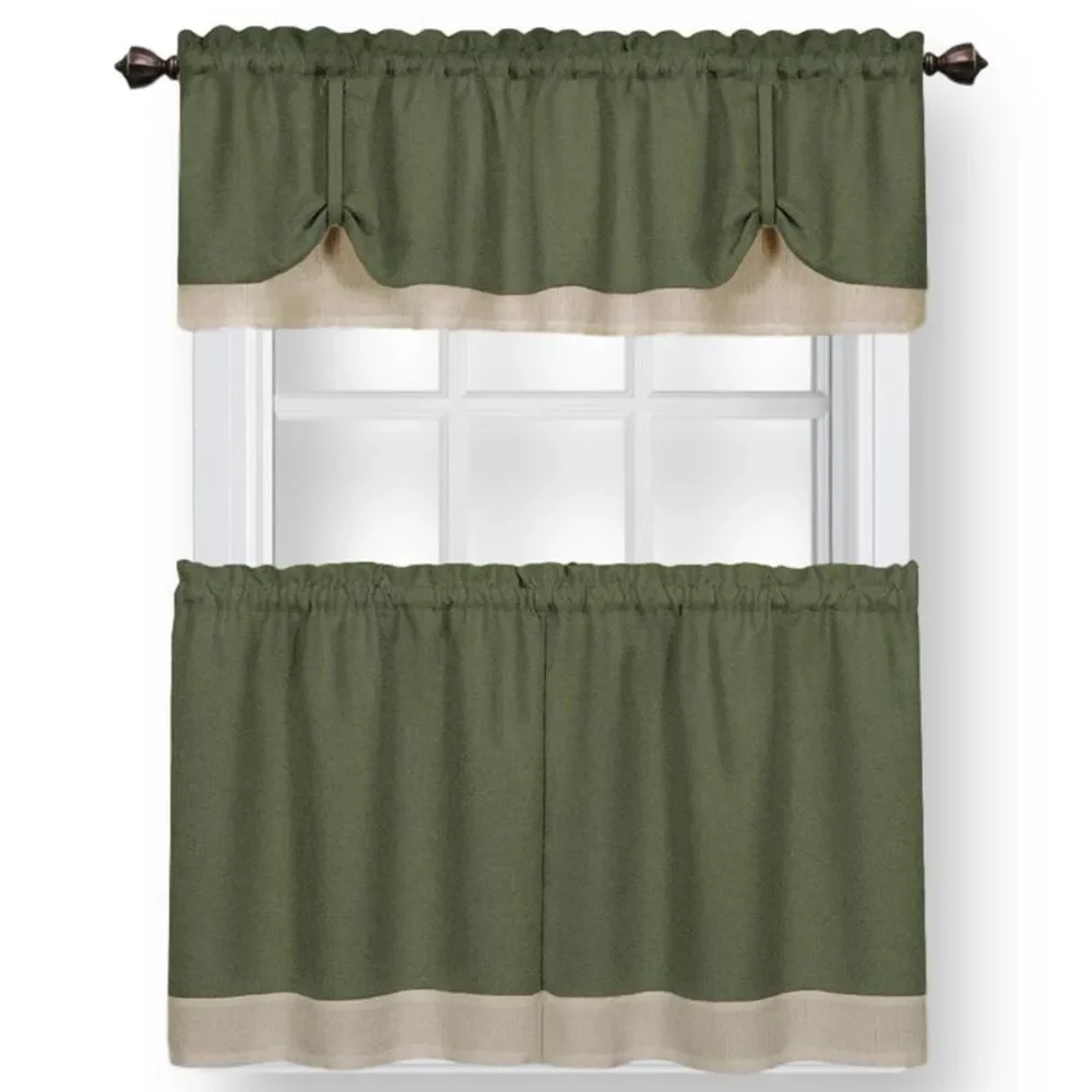 Woven Trends Two-Tone Window Curtain Tier Pair & Valance Set, Double Layer Small